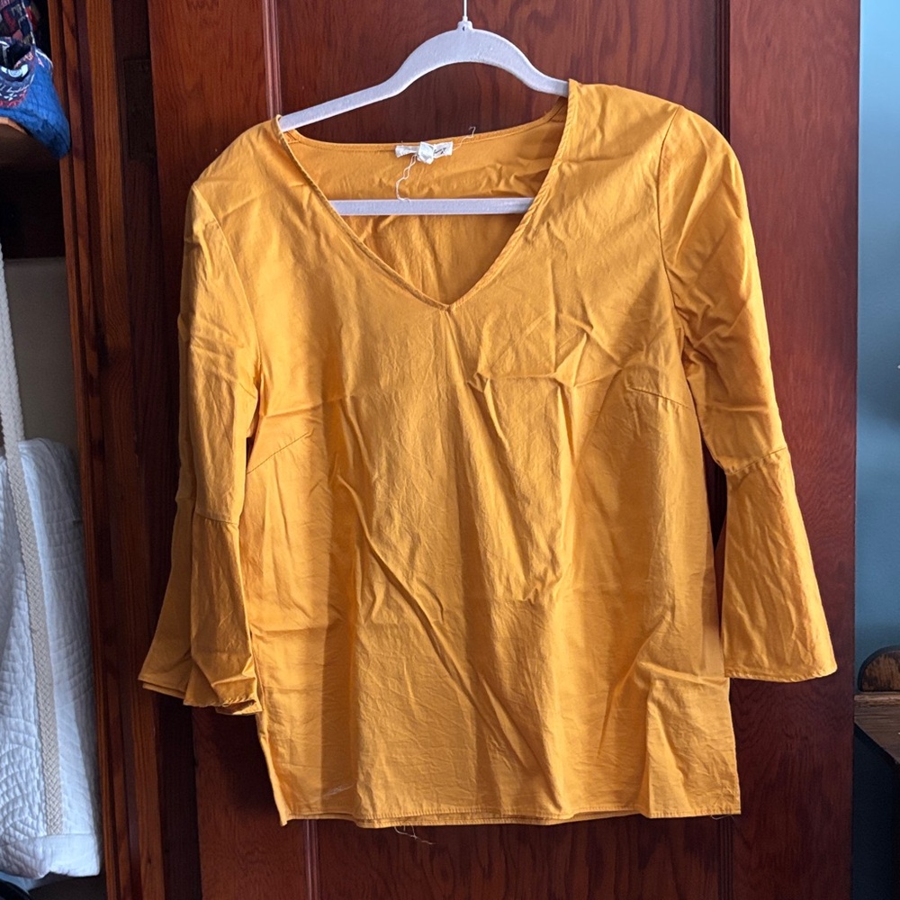 Jane and Delancey Mustard V-Neck Blouse
